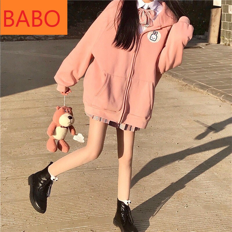 [ FREESHIP ] ÁO KHOÁC HOODIE NỈ NGOẠI NỮ UNISEX FORM RỘNG MÀU HỒNG CAO CẤP BABO THÊU MẶT THỎ ĐỦ SIZE SIÊU HOT-TH26