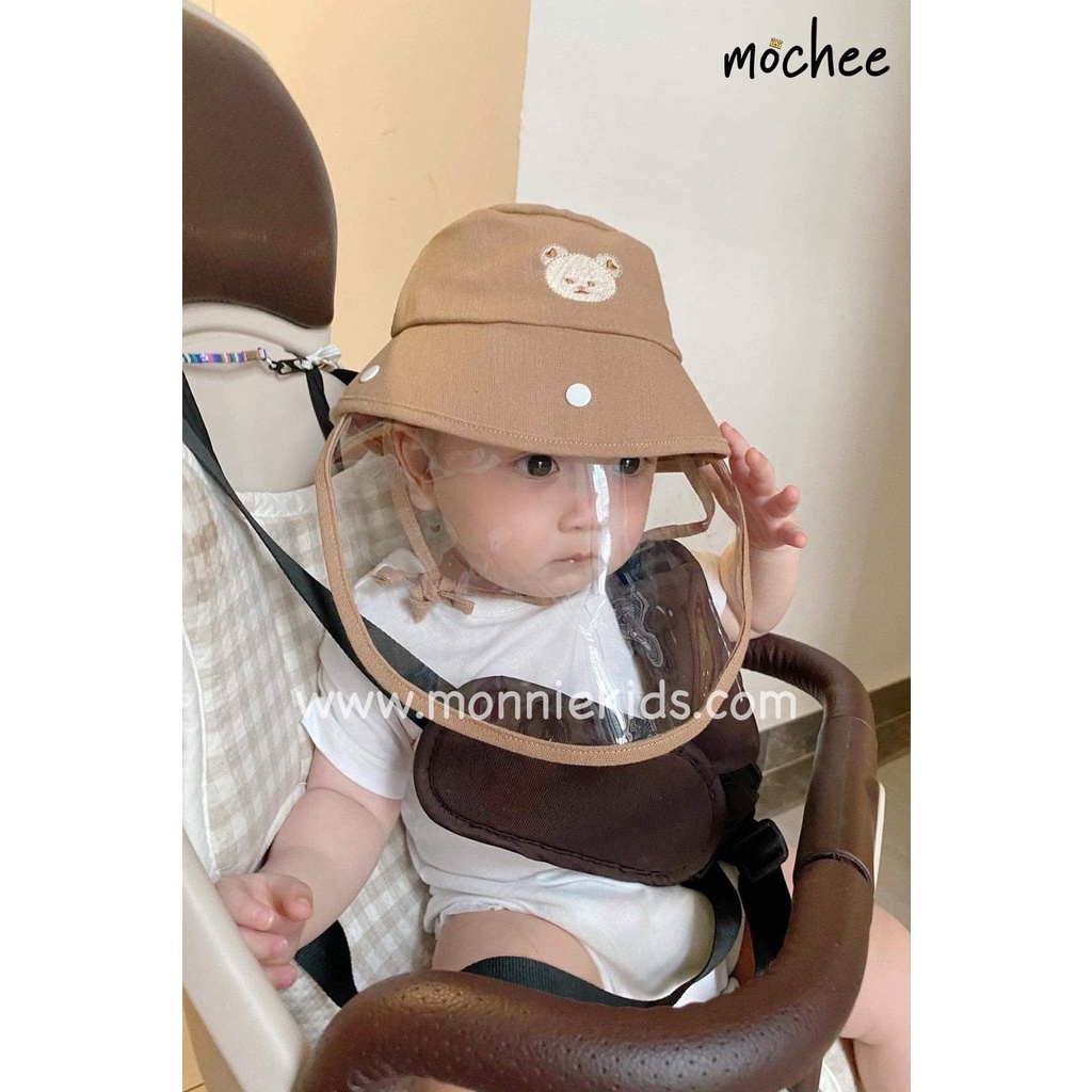 MŨ CHẮN GIỌT BẮN MOCHEE HỌA TIẾT THÊU GẤU DỄ THƯƠNG CHO BÉ