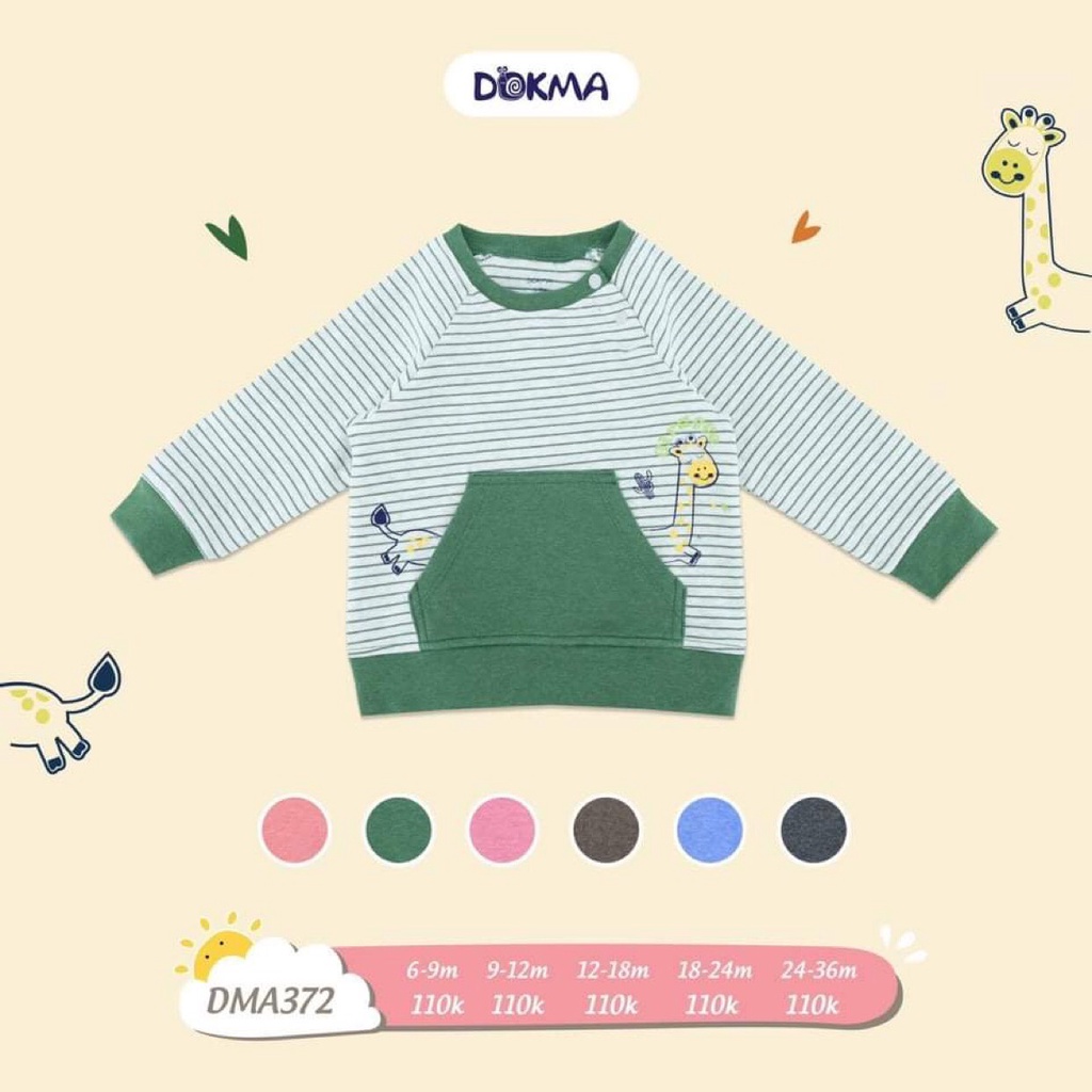Áo thun dài tay thu đông vải cotton dày dặn cho bé trai bé gái Dokma sale size 6M-36M DMA372 Lamiha