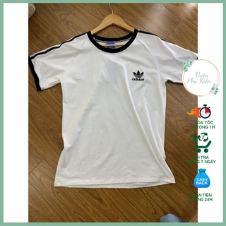 Aó phông dáng thể thao nữ Adidas trắng chất Cotton tay lỡ kẻ sọc