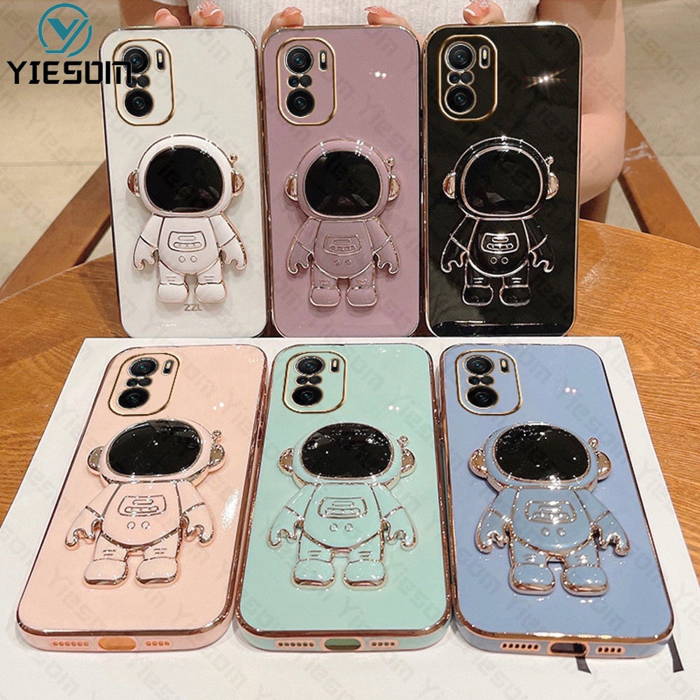 Ốp Điện Thoại Silicon Mềm Có Giá Đỡ Hình Vuông Mạ Sang Trọng Cho Xiaomi Poco F3 X3 GT X3 X4 Pro 5G M3 M4 Pro 4G