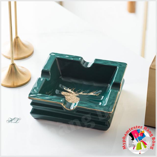 Gạt tàn ngọc lục bảo nai vàng