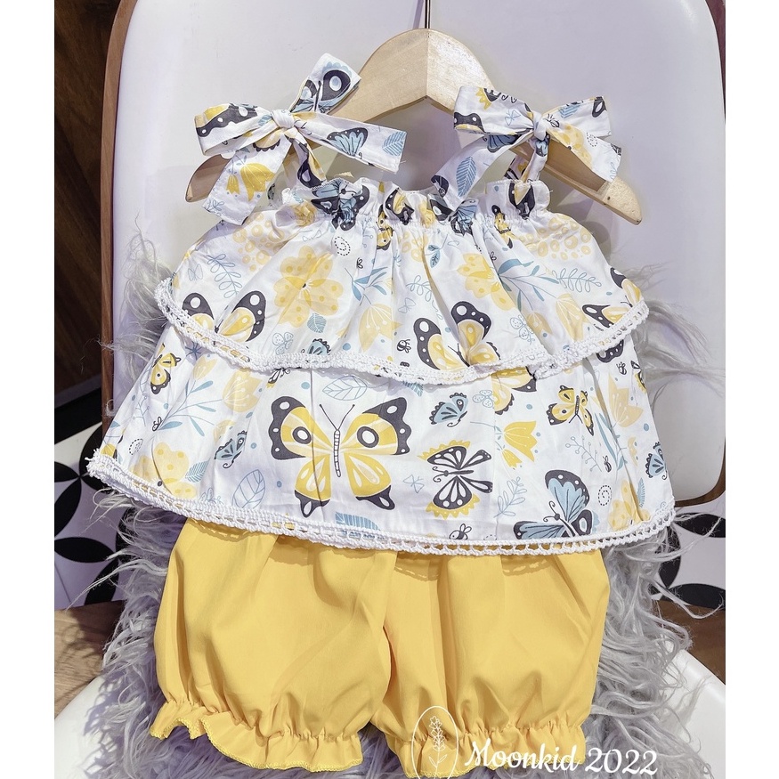 Đồ bộ 2 dây chun ngực 2 tầng nơ vai cho bé gái 8-20kg