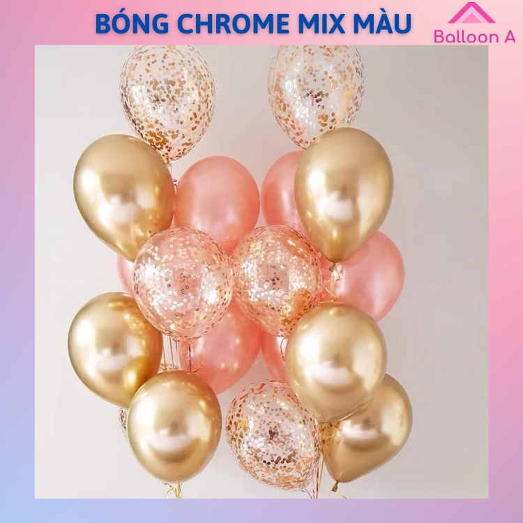 Set 50 bóng mix màu crom, chrome, sequin, kim tuyến, đỏ lồng nhũ, trang trí sinh nhật, trang trí phòng cưới