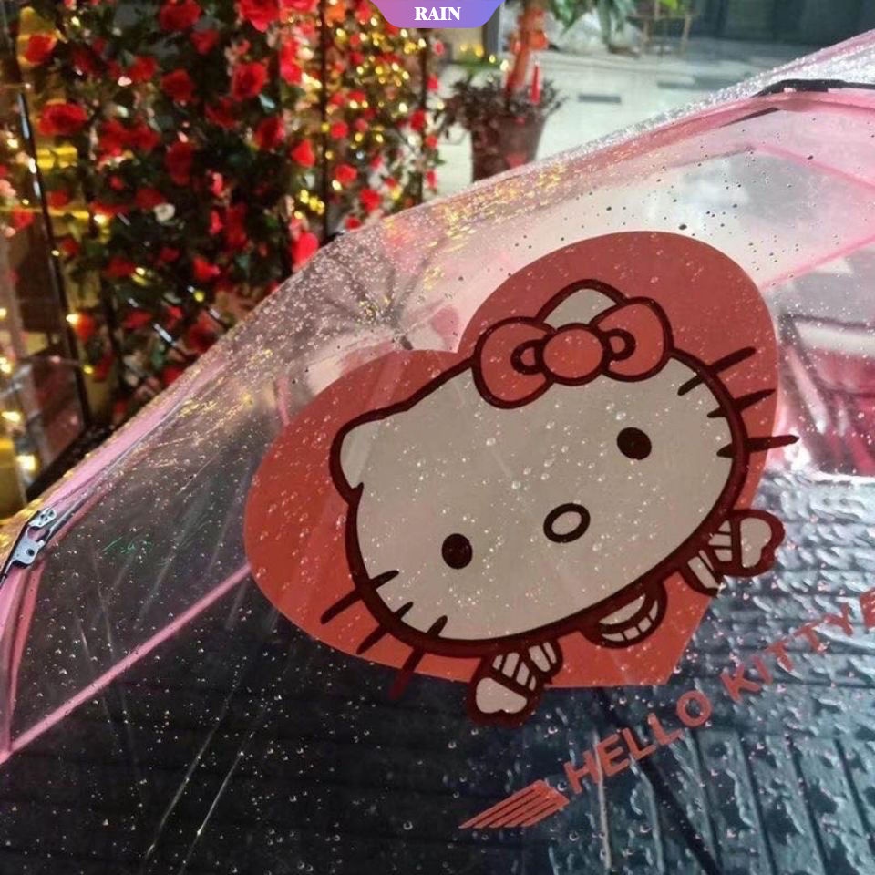 Dù Gấp Trong Suốt Chống Gió In Họa Tiết Hello Kitty Dễ Thương Cho Nam Và Nữ