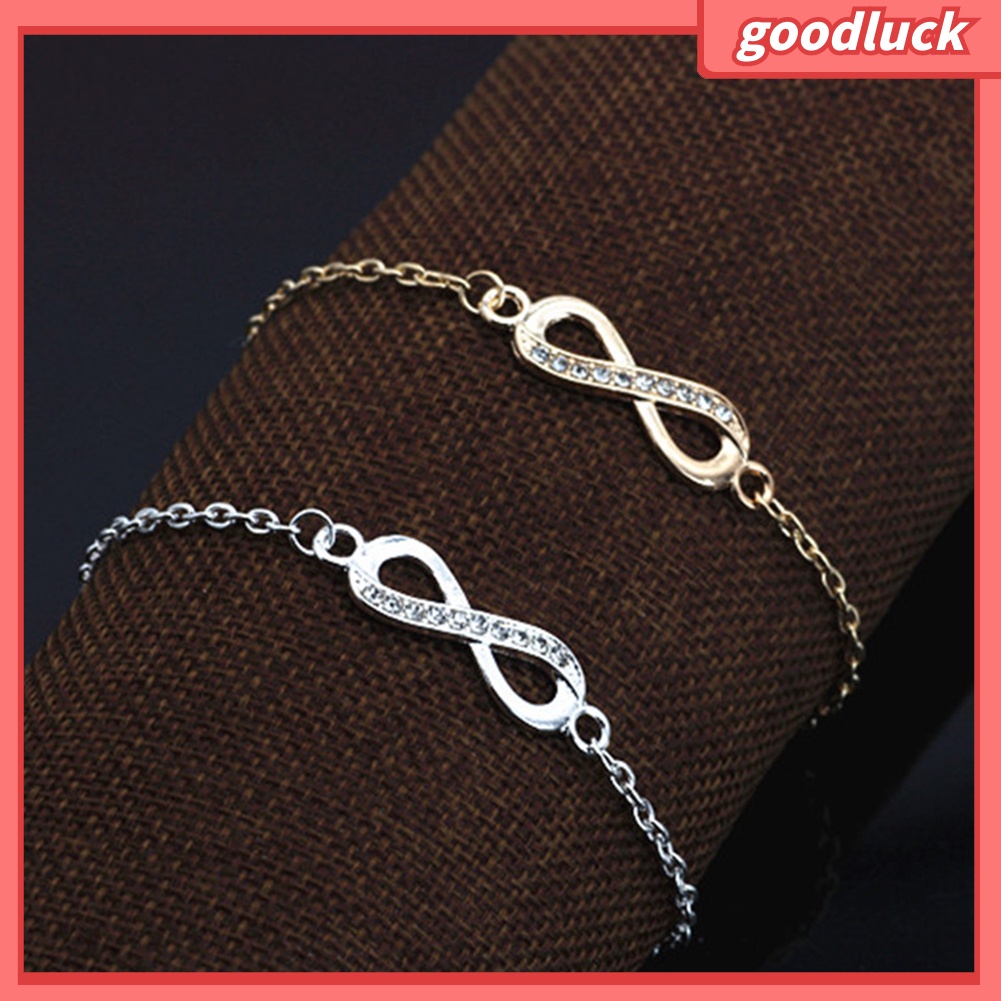 Vòng tay mỏng mặt hình số 8 đính đá đơn giản cho nữ