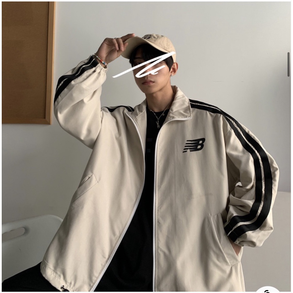 Áo Jacket gió unisex 2 màu kem và đen cho nam nữ