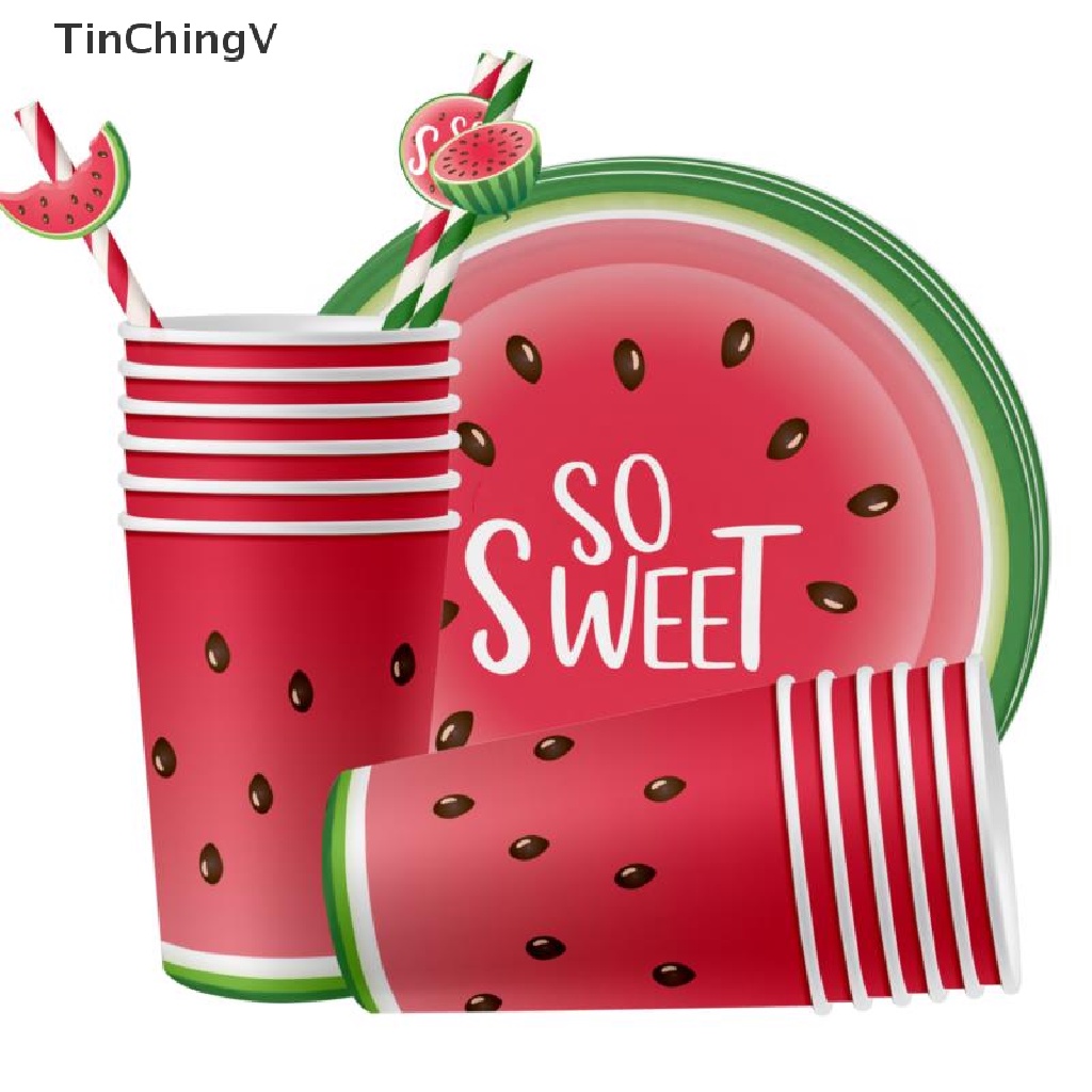 Bộ Cốc + Ống Hút + Khăn Trải Bàn Chủ Đề Dưa Hấu Cho Tiệc Tắm Em Bé