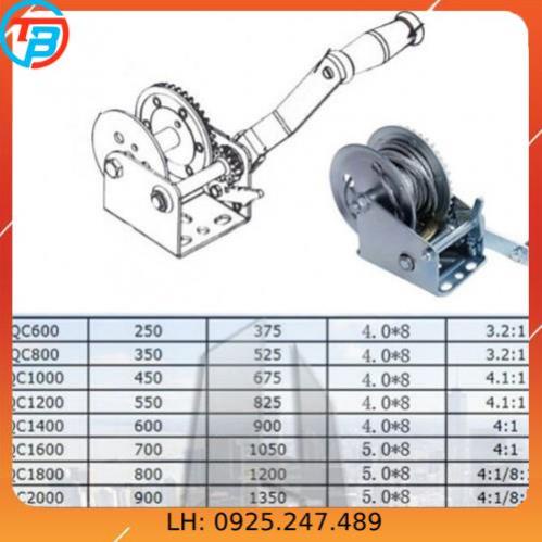 Tời quay tay 1200 - 550 kg CÁP THÉP Thái Bình Vina