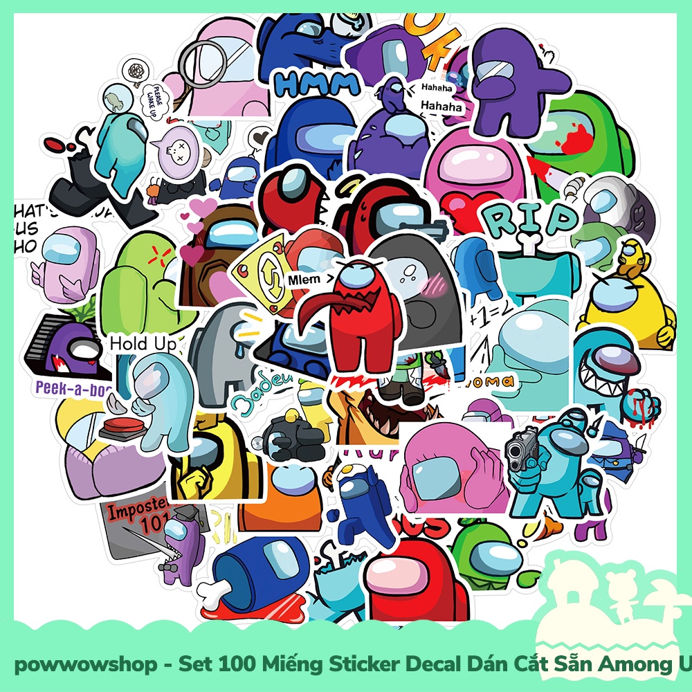 [Sẵn VN - Hỏa Tốc] Set 100 Miếng Sticker Decal Cắt Sẵn DIY Dán Trang Trí Vật Dụng Mẫu Nhân Vật Game Among Us Big Large