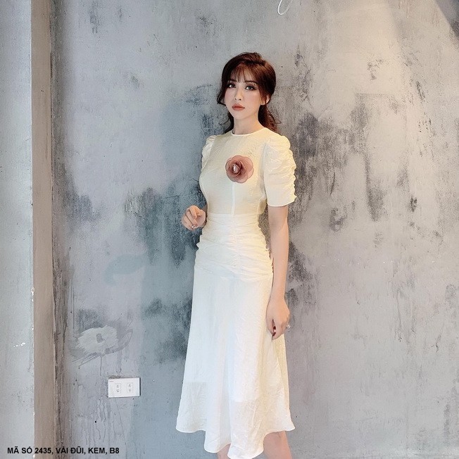 Đầm chữ A tay ngắn dún tay dún eo
