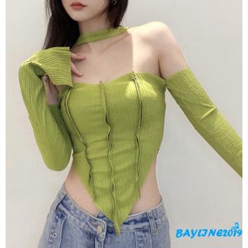 Áo Thun Crop Top Tay Dài Hở Rốn Thời Trang Quyến Rũ Cho Nữ