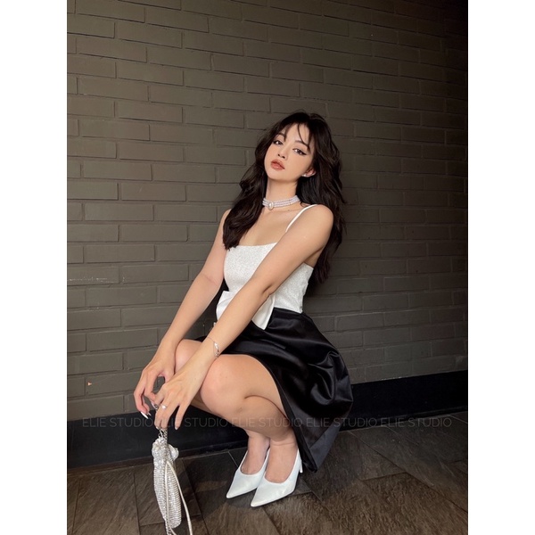 White Rose Dress - Đầm dây đính nơ