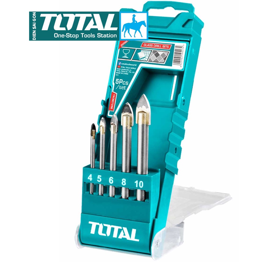 Bộ 5 mũi khoan đa năng 2 cạnh khoan kính, thủy tinh, gạch men, đá, granit, nhựa, gỗ, tường TOTAL TACSD7256