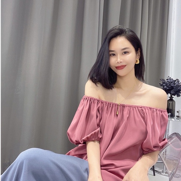 Happy-store ❤️ ÁO trễ vai tay bồng nữ 10 màu ❤️ Áo Hở Vai Nữ Bánh Bèo Vải Lụa Thô Nhiều Màu