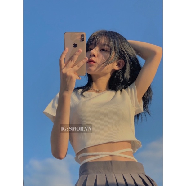 [ẢNH THẬT ĐỘC QUYỀN SMOR.VN] Áo croptop tay ngắn, đan dây eo | BigBuy360 - bigbuy360.vn