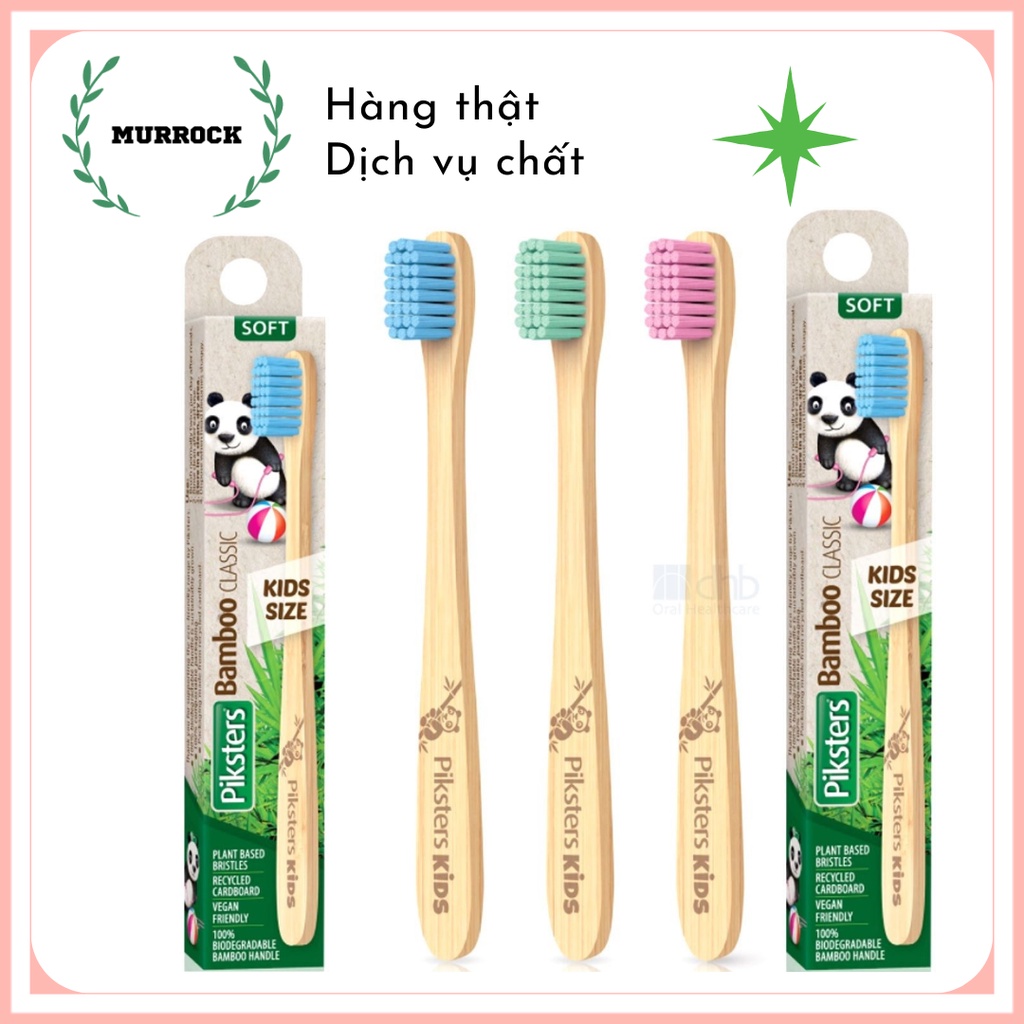 Bàn chải tre trẻ em Piksters Bamboo classic kids size UK Anh Quốc