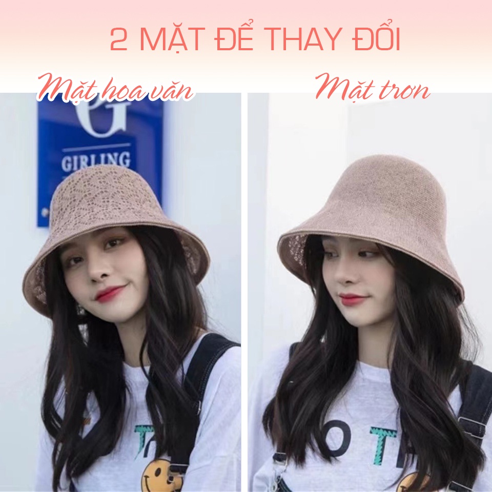 Nón Vành 2 Mặt Ren Thêu Hoa Vân Lượn Sóng Xinh Xắn