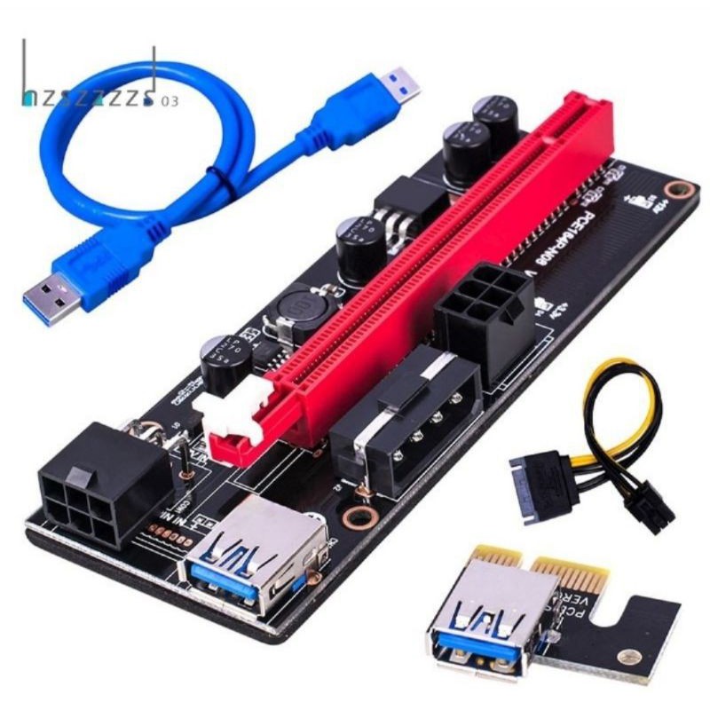 (ĐN)-Dây card Riser 009s có Led, cổng USB vàng mới 100%- Đào coin- lắp VGA rời - Riser Pci-e 1x to 16x. Dây USB 3.0