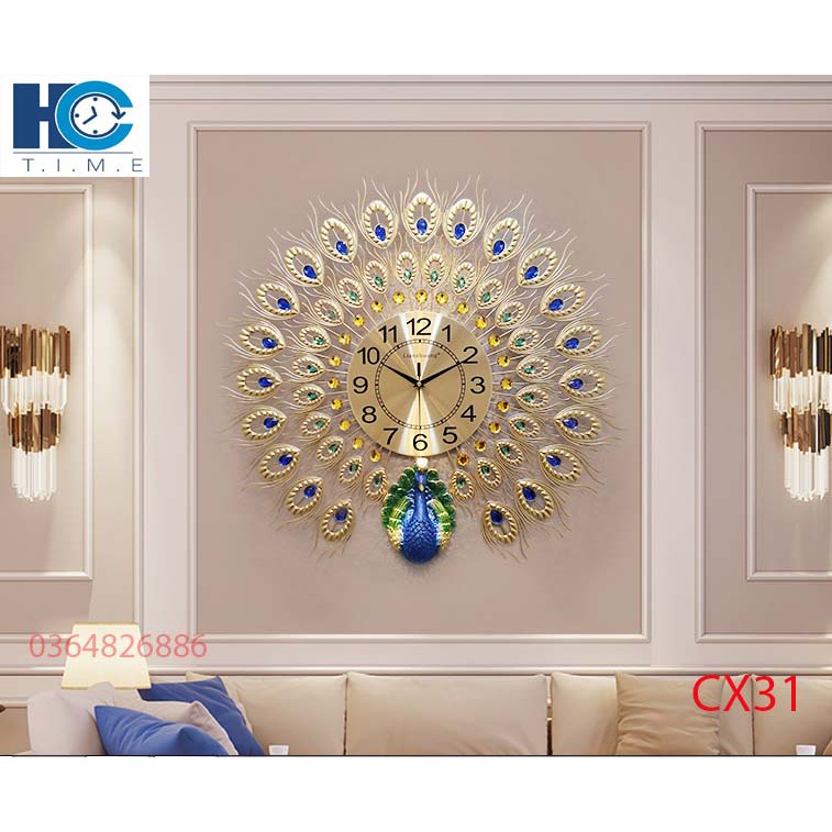 Đồng hồ treo tường trang trí Khổng Tước Khoe Sắc CX31 kích thước 70x70 cm