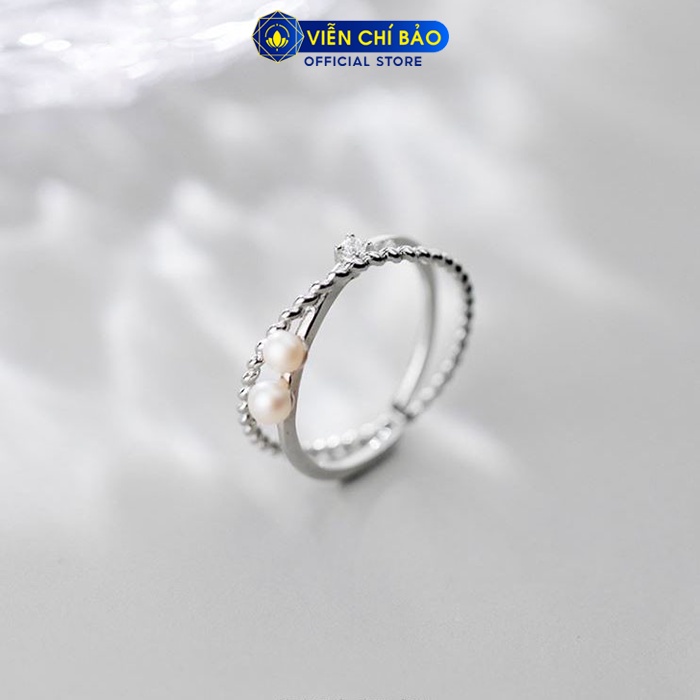 Nhẫn bạc nữ chéo chữ X cách điệu đính hạt châu bạc 925 thời trang phụ kiện trang sức nữ Viễn Chí Bảo N400569