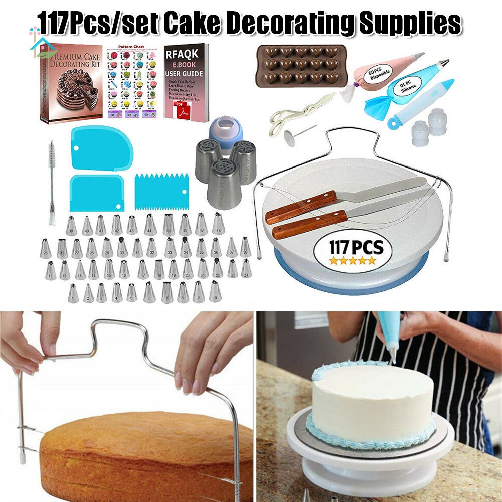Set 117 Dụng Cụ Hỗ Trợ Làm Bánh 1 Bàn Xoay 48 Đầu Bắt Kem 1 Cấp Độ