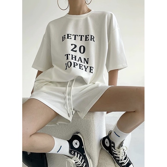 SET ÁO THUN IN CHỮ + QUẦN SHORT TRẮNG LƯNG THUN (TH)