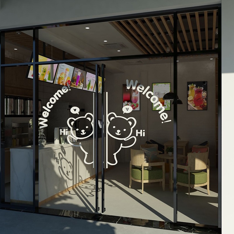 Tranh Mica trang trí tường Chú gấu thân thiện Dán Cửa Trang trí nhà trẻ, phòng cho bé, quán ăn Nhiều Size - EPeBen