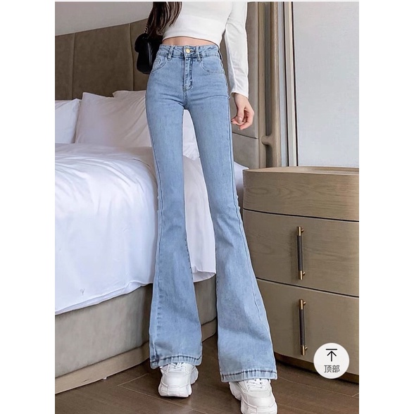 Quần bò jean nữ ống loe đứng rộng suông co giãn jeans cạp cao cao cấp Hottrend 2022 | WebRaoVat - webraovat.net.vn