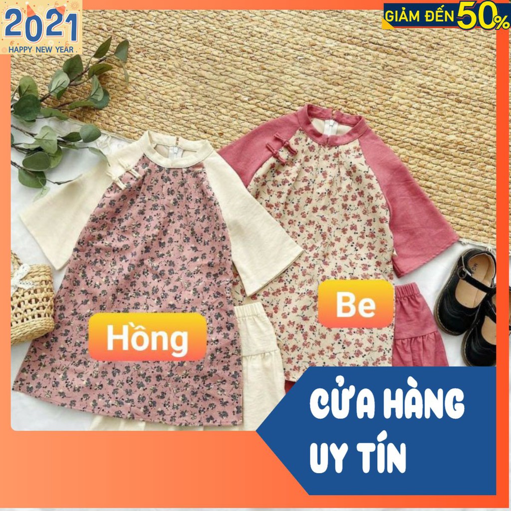 SET ÁO DÀI BÉ GÁI HOA NHÍ KÈM CHÂN VÁY - BE HỒNG