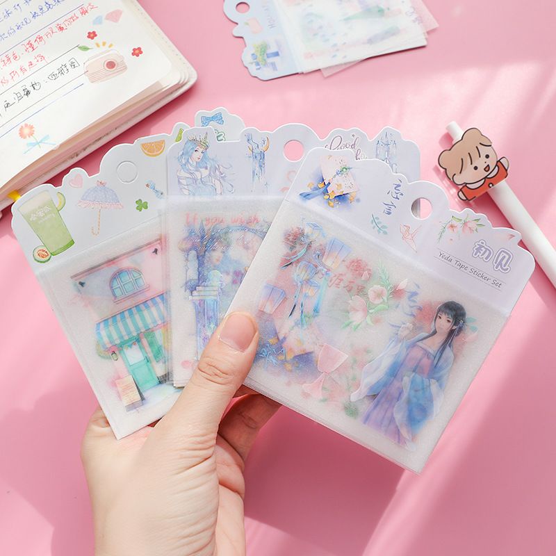 Set 4 tấm sticker cổ trang trong suốt trang trí sổ tay planer