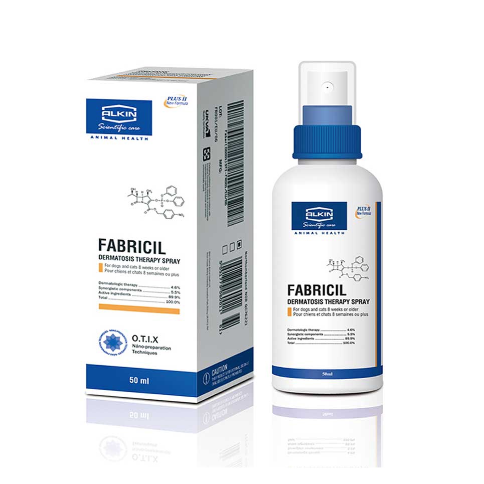 Alkin - Fabricil - xịt ngăn ngừa dị ứng, ngứa, nổi mẩn trên da dành cho chó mèo - 50ml