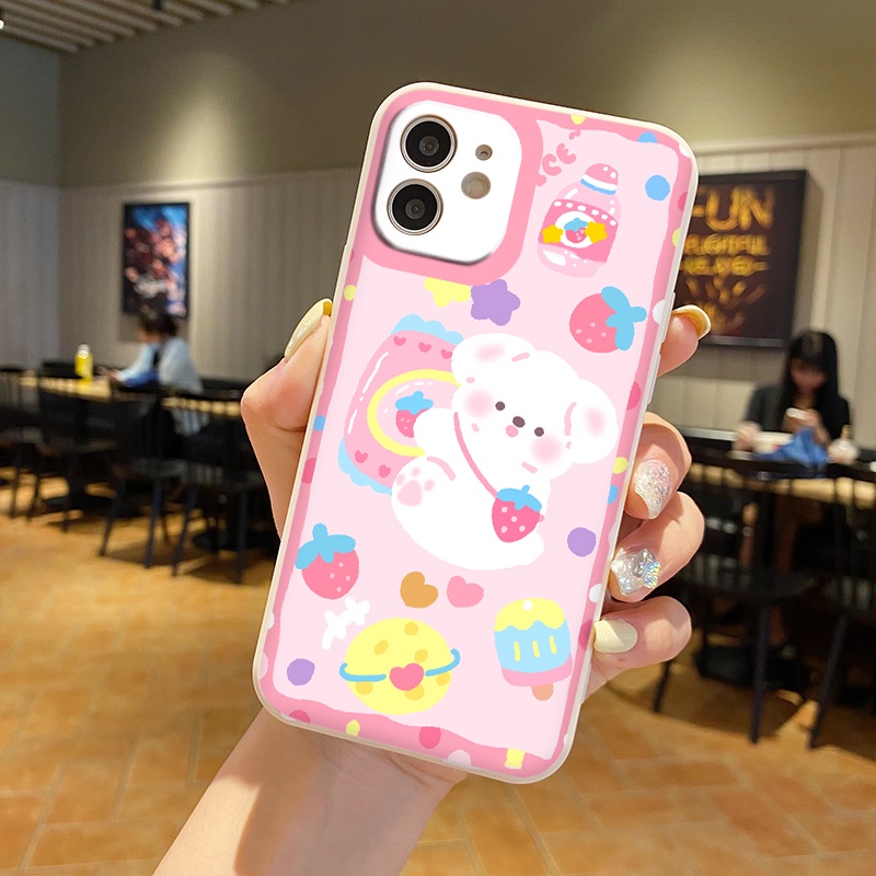 Ốp iphone - Ốp lưng iphone cạnh vuông viền camera Gấu kẹo ngọt dành cho ip 6 đến 14promax - ng007