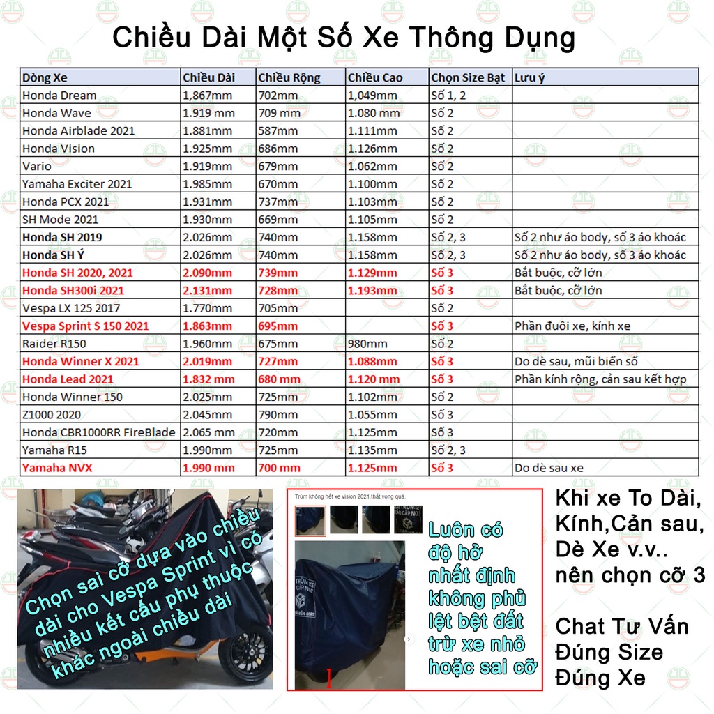 [Loại To - Tốt] Áo Bạt Phủ Trùm Xe Máy Cỡ Lớn - Dòng Xe Vario, Exciter, SH Mode ... các loại - NQL-BPXM-VRO (Nhiều Màu)