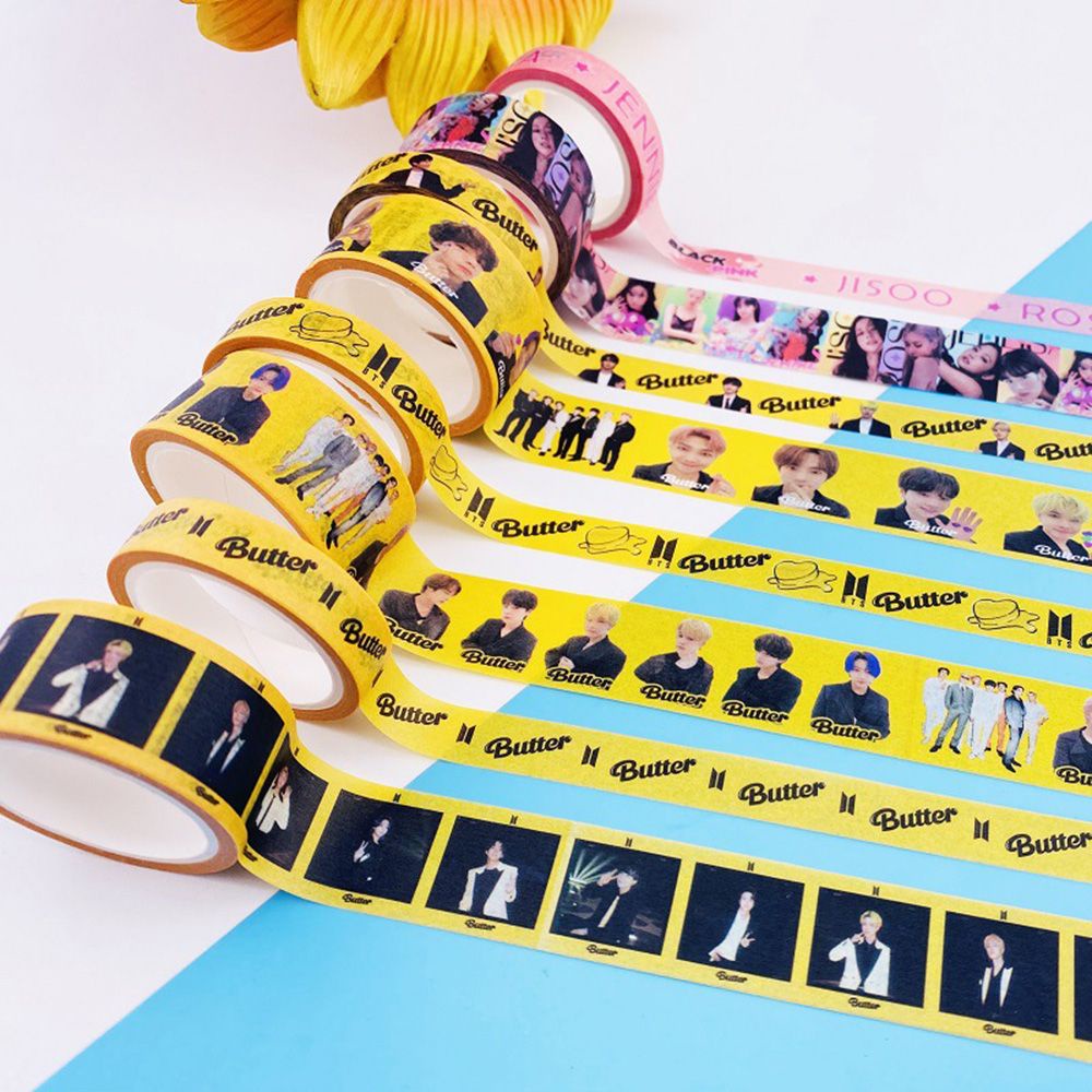 Cuộn băng keo washi in họa tiết bt21 bts bền không độc hại an toàn cho trang trí sổ lưu niệm