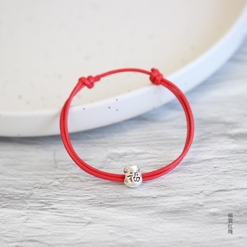 Vòng Tay EBI Chỉ Đỏ Phối Cham Bạc Túi Tiền May Mắn Dây thắt rút tùy chỉnh độ rộng phù hợp cho nam và nữ