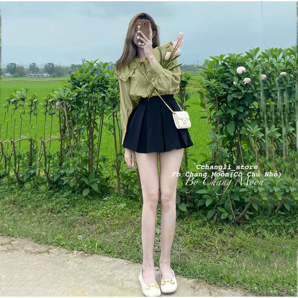 Set đồ nữ đi chơi sơ mi chân váy SB36,áo sơ mi hoa chất đũi lụa QC mềm min,quần tăm nhung- Tặng thắt lưng