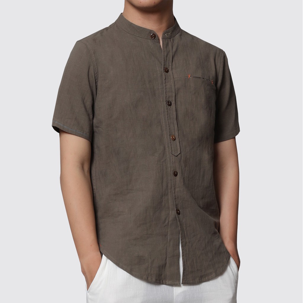 Áo sơ mi đũi nam cộc tay cổ tàu thời trang Vải Đũi (Linen) Cao Cấp R.Menswear