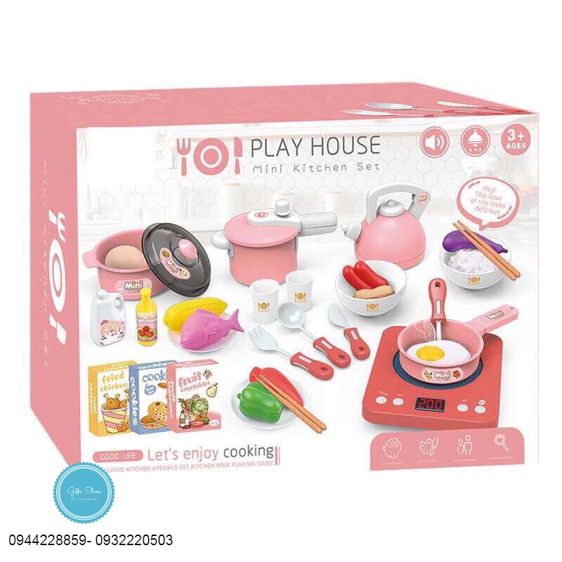 Đồ chơi nấu ăn Đồ chơi nhà bếp KITCHEN, PLAYHOUSE hàng cao cấp 36 chi tiết màu hồng, ghi, trắng Cho Bé Tập Làm Đầu Bếp