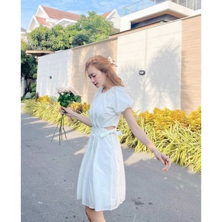 ĐẦM TRẮNG CỔ TRÒN HỞ EO