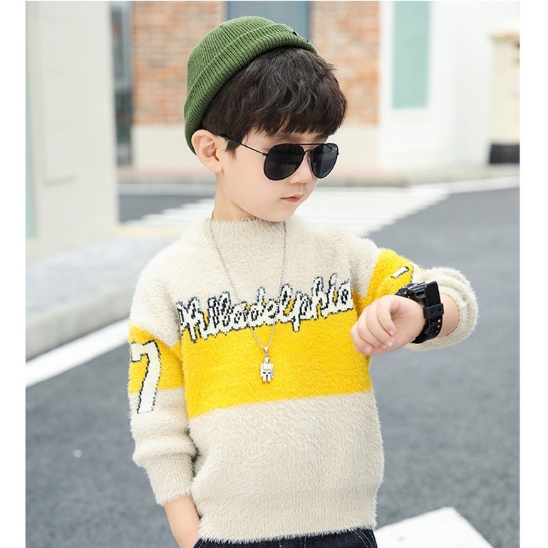 Áo len mềm mịn phối màu bé trai lớn size 14-35kg (HÀNG QCCC) AL02
