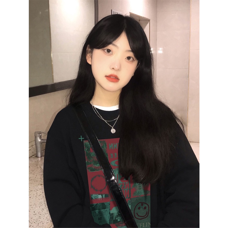 Áo sweater SELVZE dáng rộng chất liệu cotton cao cấp thời trang phong cách Mỹ cho nữ
