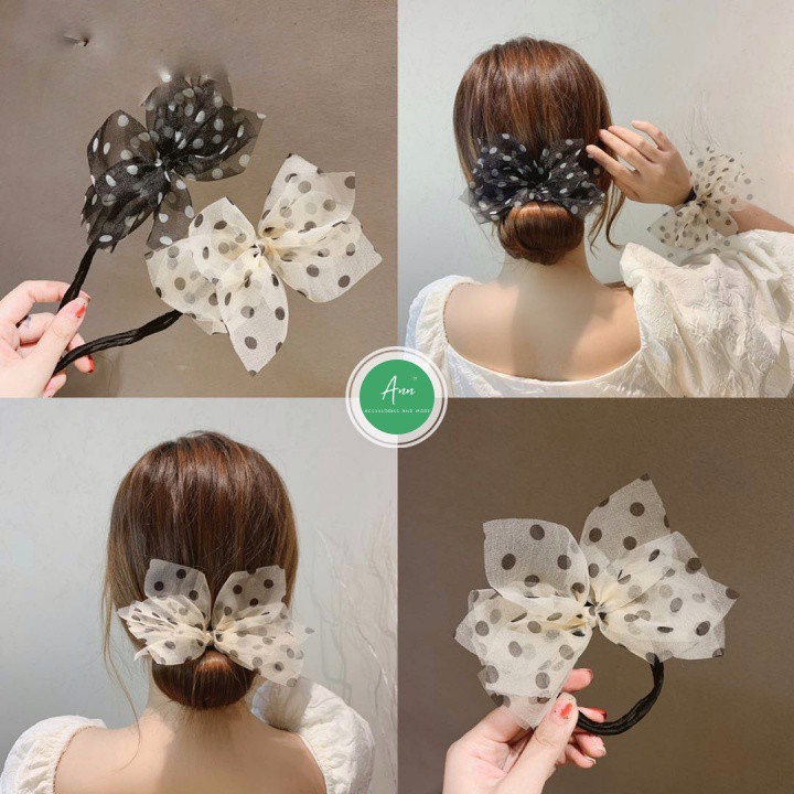 Thanh cuốn tóc Hàn Quốc ❤️Mẫu Mới❤️ Que uốn tóc Nơ Voan Chấm Bi dễ thương, dễ dàng tạo nhiều kiểu tóc xinh xắn