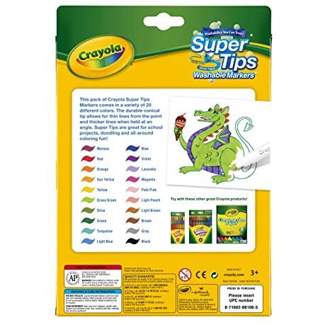 Crayola Supertips bộ 20 cây Bút lông Dễ tẩy rửa, Nét thanh nét đậm