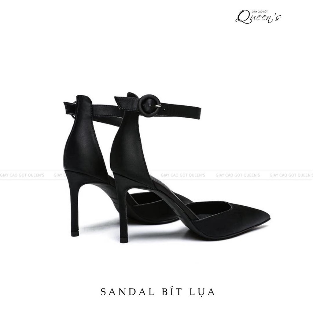 Giày Cao Gót Sandal Màu Đen Bít Mũi Lụa Satin Thời Trang Cho Nữ Dự Tiệc Công Sở, Giày Sandal Êm Ái Cao Cấp 9-11cm