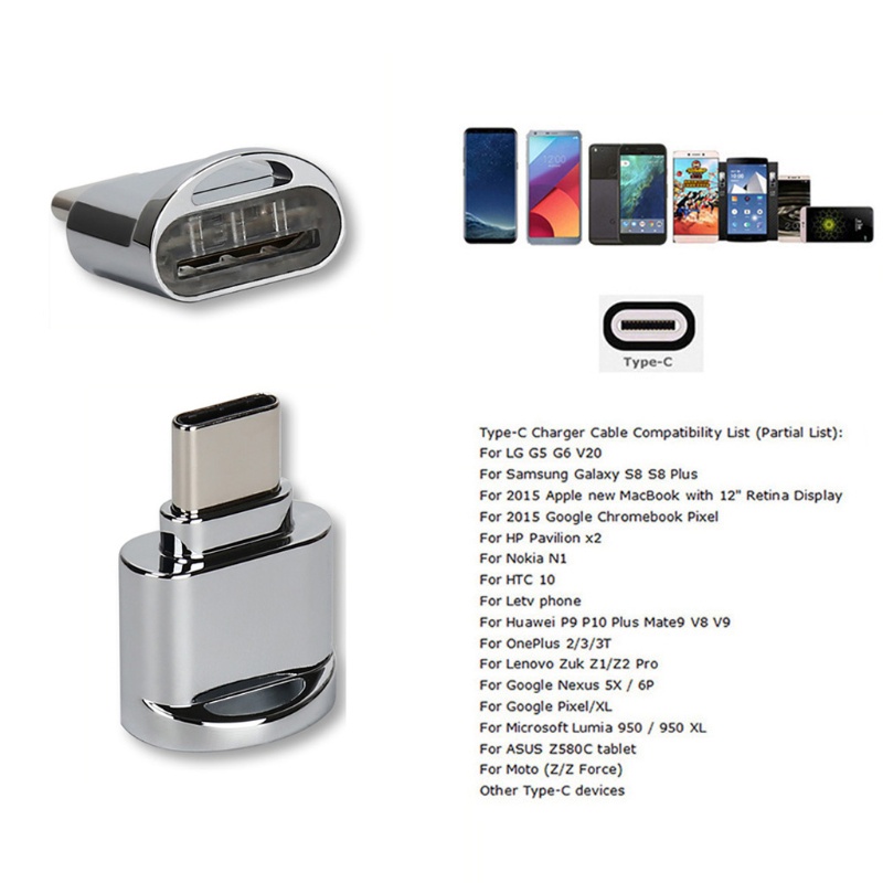 Đầu đọc thẻ nhớ USB 3.1 Type C OTG Micro SD TF cho LG G6 Huawei P10 MacBook