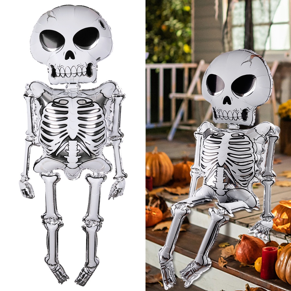 Bong Bóng Hình Đầu Lâu Đáng Sợ Kích Thước 86x158cm Trang Trí Tiệc Halloween