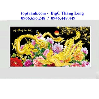 Tranh thêu chữ thập Long phụng sum vầy, rồng phượng vàng và hoa mẫu đơn 223233 chưa thêu