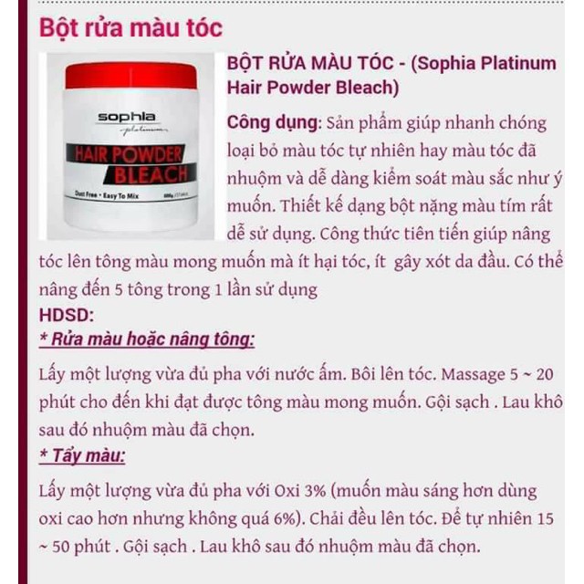 Bột rửa màu tóc SOPHIA PLATINUM HAIR POWDER BLEACH 500g