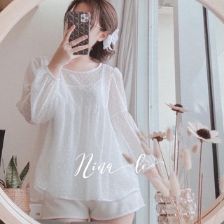 Set áo Babydoll hoa nổi + 2s + short